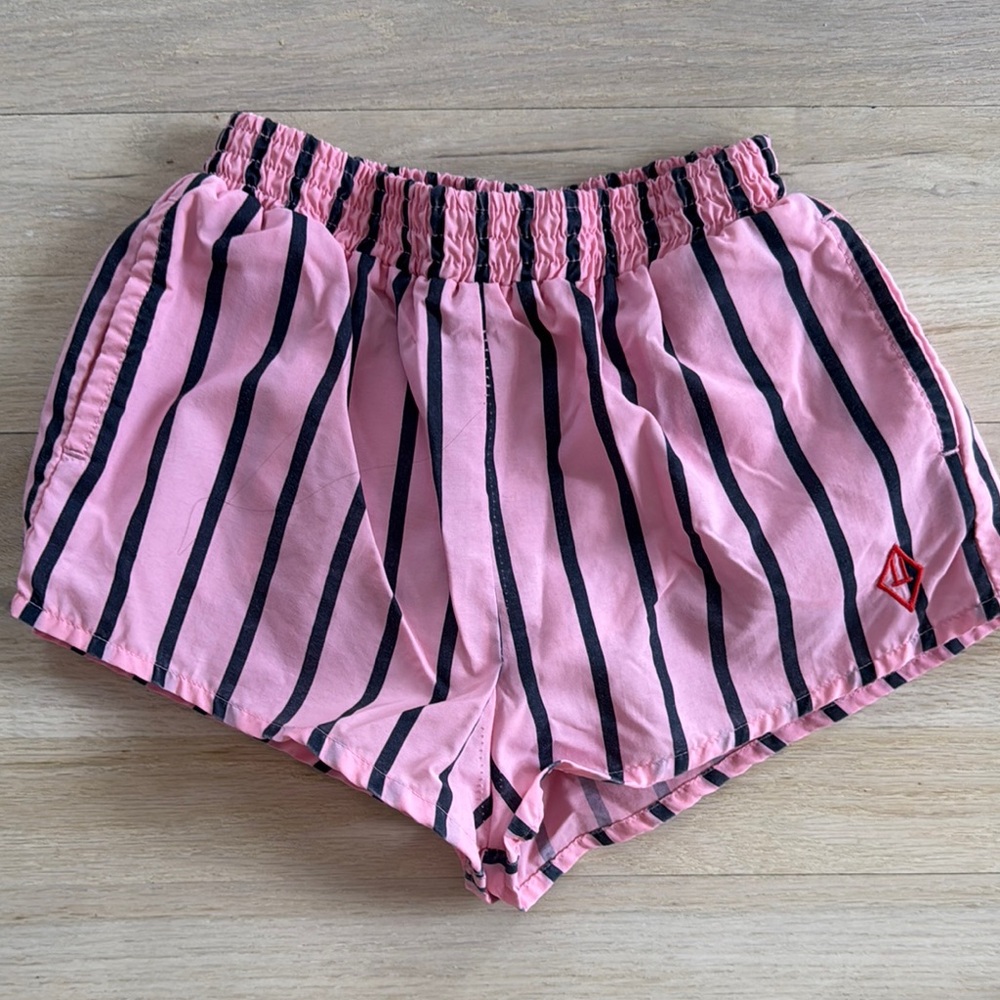 EUC The Animals Observatory pink/black Striped Swim Trunks, sz 4
